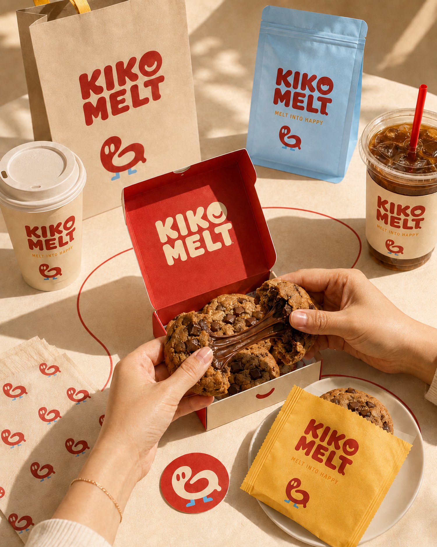 Hands taking a cookie from a Kiko Melt box